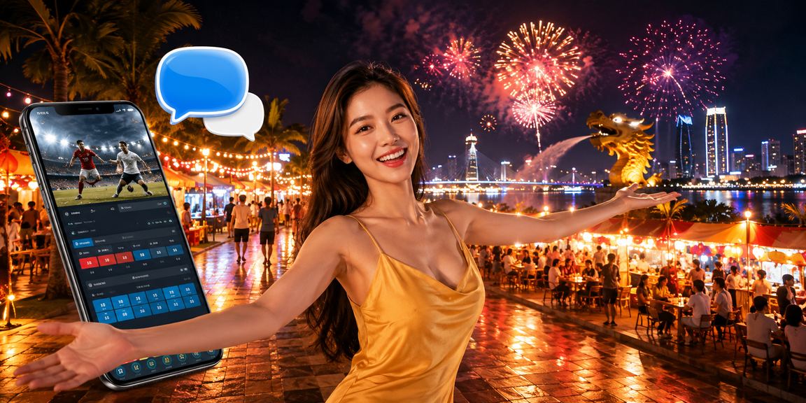 Không khí cá cược thể thao buổi tối tại chợ đêm Đà Nẵng, người dùng dùng di động truy cập cs50